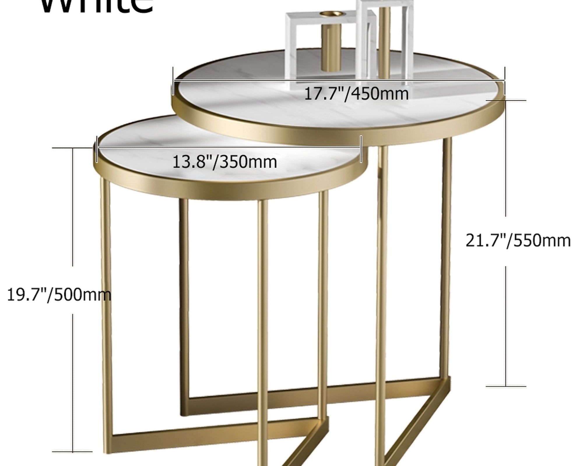 HMR Modern End Table Sets - White, Marble