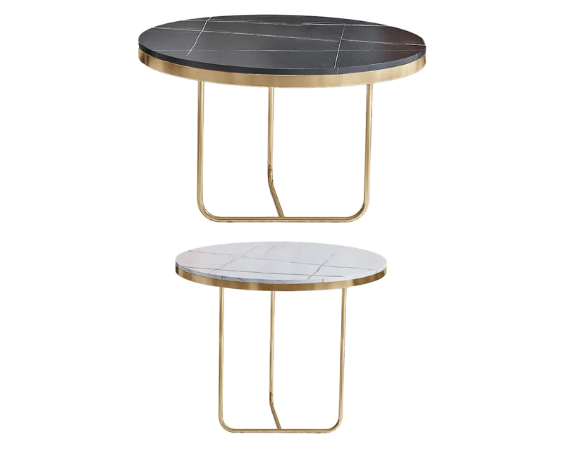 HMR Modern Round Nesting Coffee Table (Set of 2) - Black/White, Style A