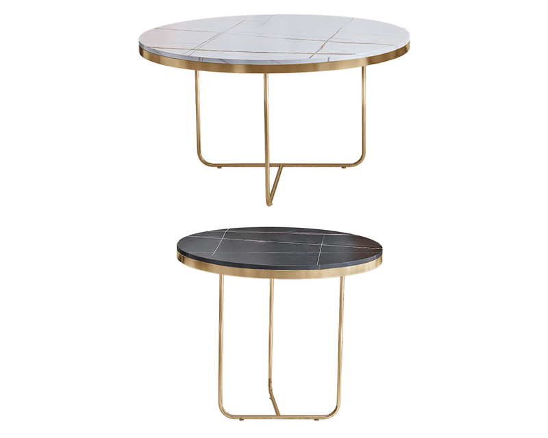 HMR Modern Round Nesting Coffee Table (Set of 2) - Black/White, Style B