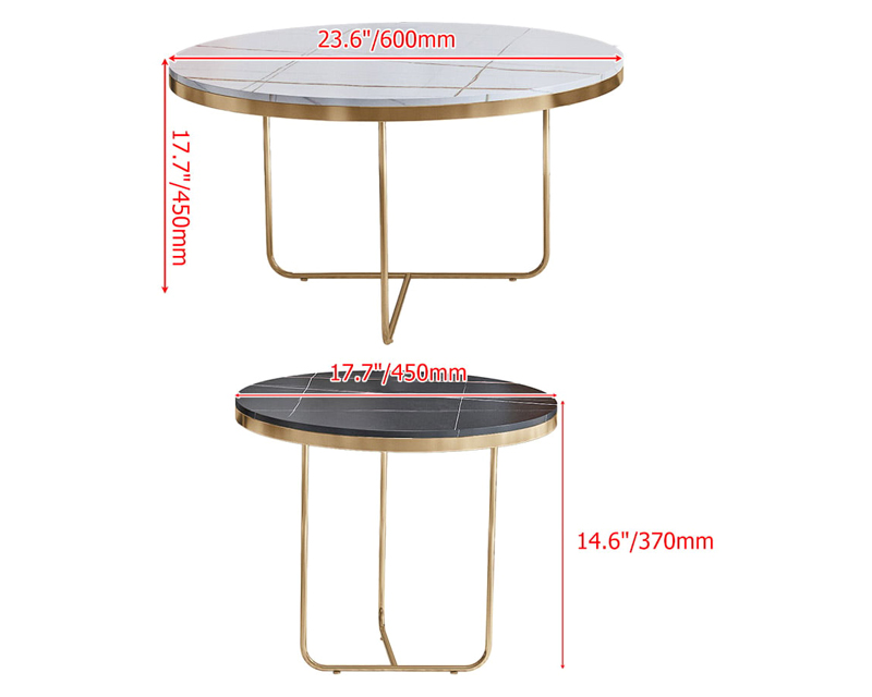 HMR Modern Round Nesting Coffee Table (Set of 2) - Black/White, Style B