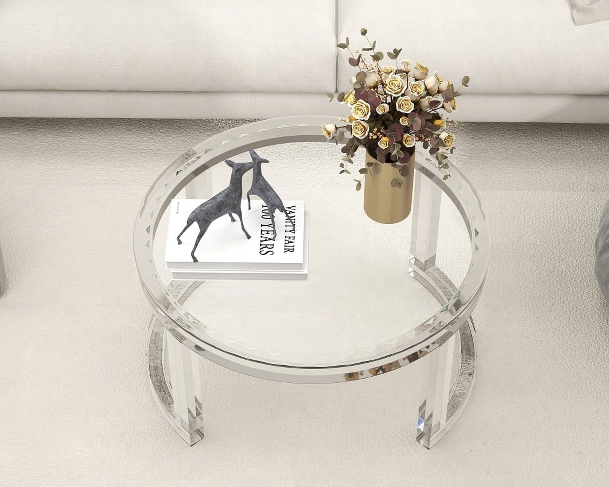 HMR - Round Acrylic Coffee Table with Tempered Glass Top in 31.5"Dia