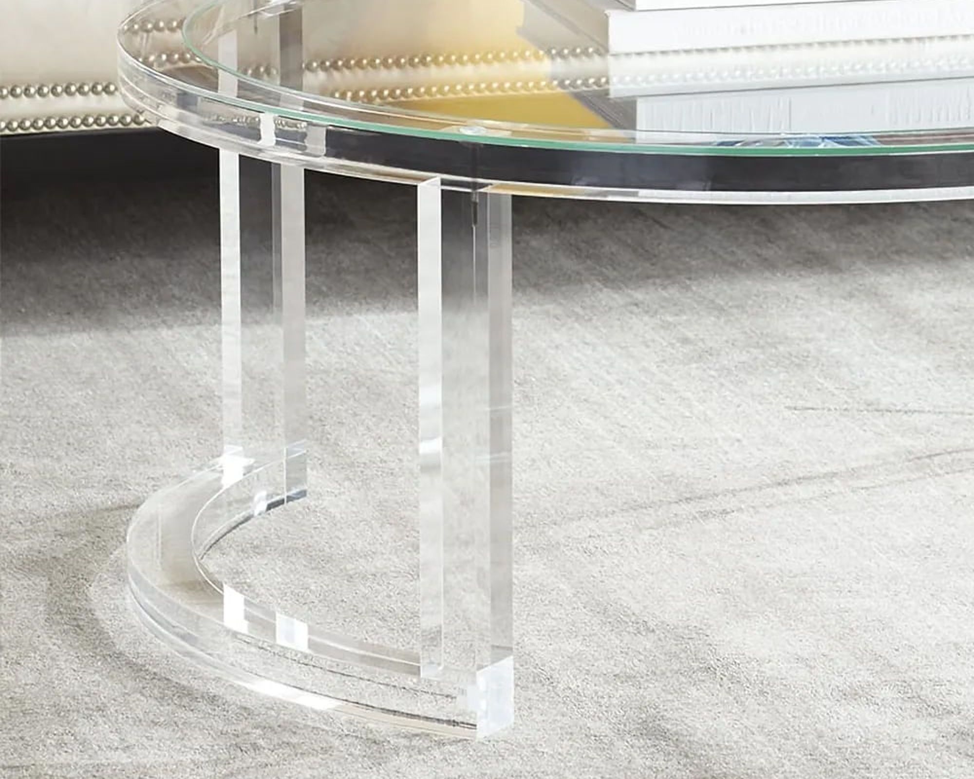 HMR - Round Acrylic Coffee Table with Tempered Glass Top in 31.5"Dia