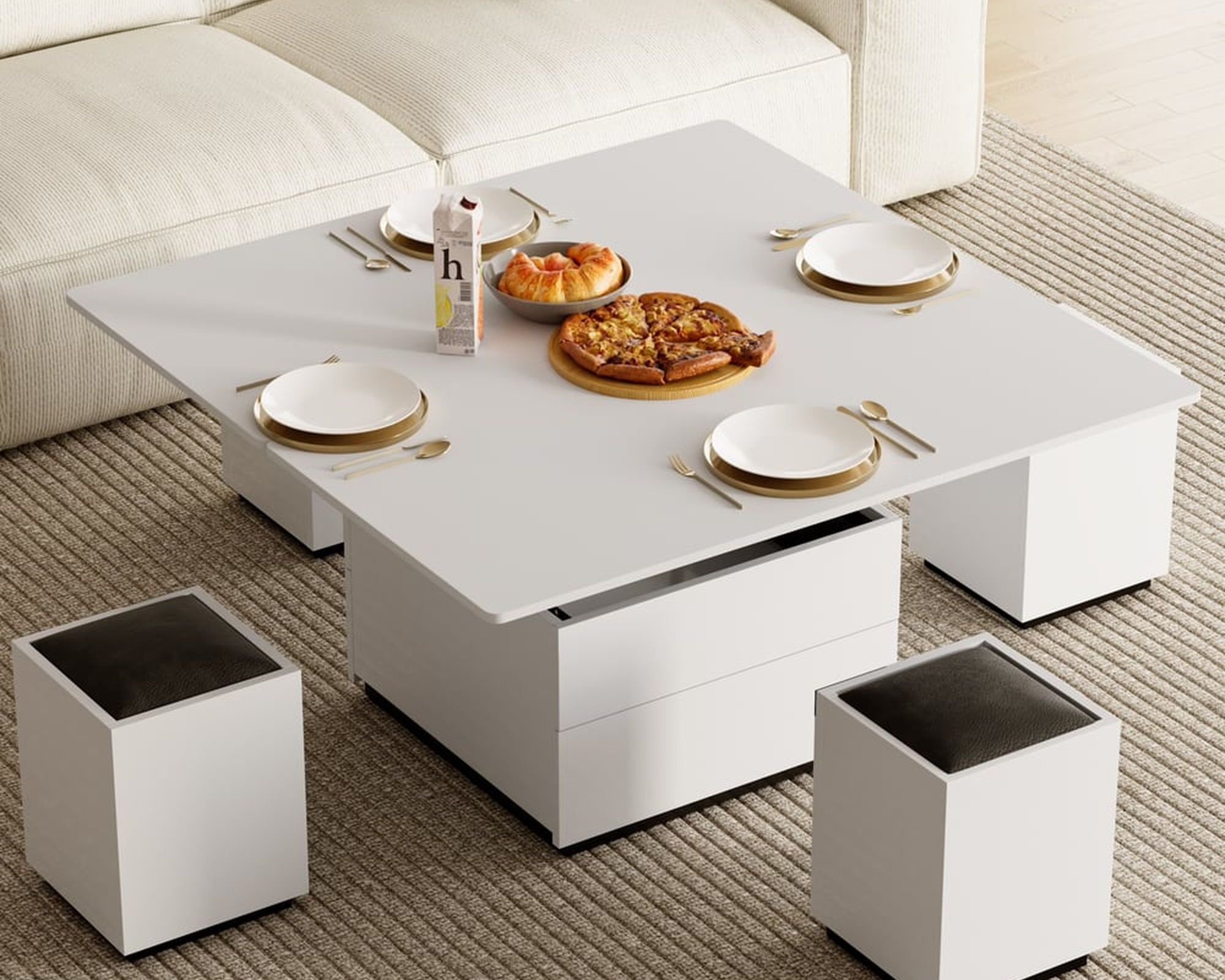 HMR Modern Lift Top Coffee Table with Drawers & Storage