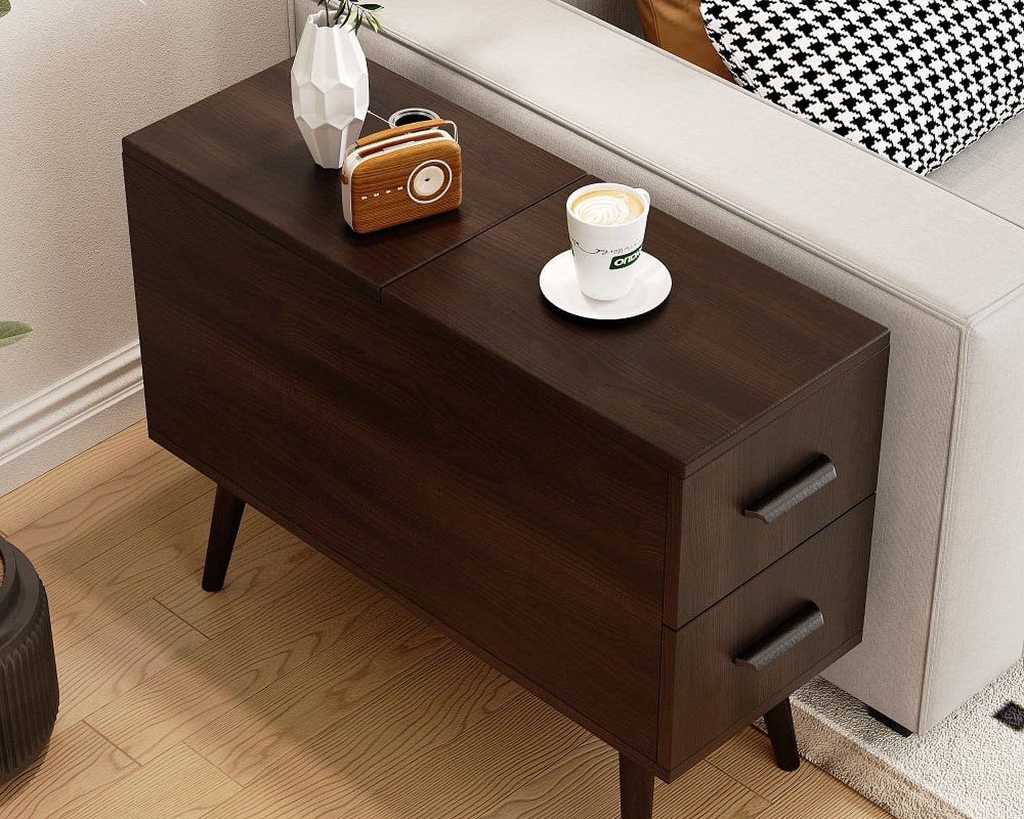 HMR Modern Rectangle End Table with Drawers - Brown