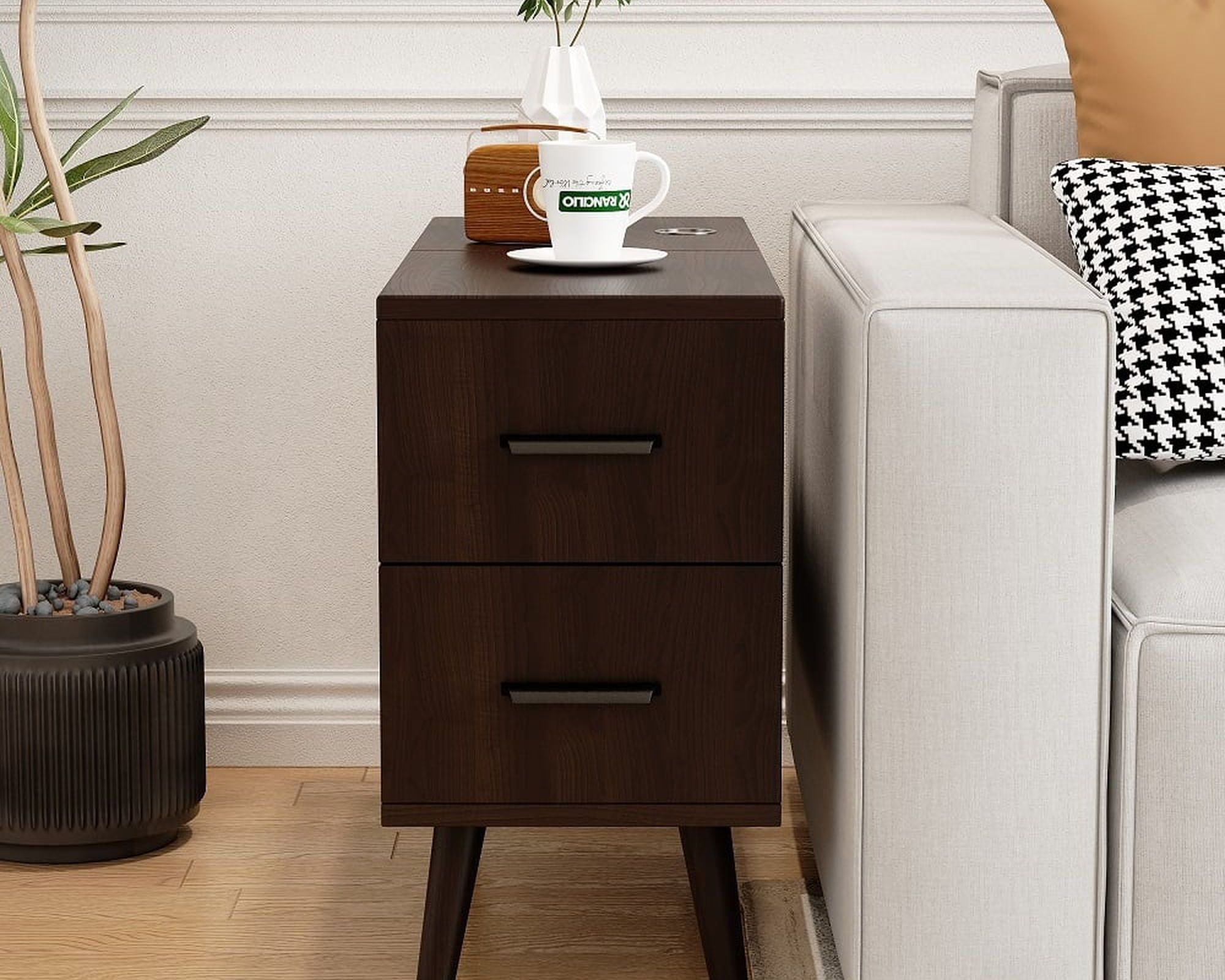 HMR Modern Rectangle End Table with Drawers - Brown