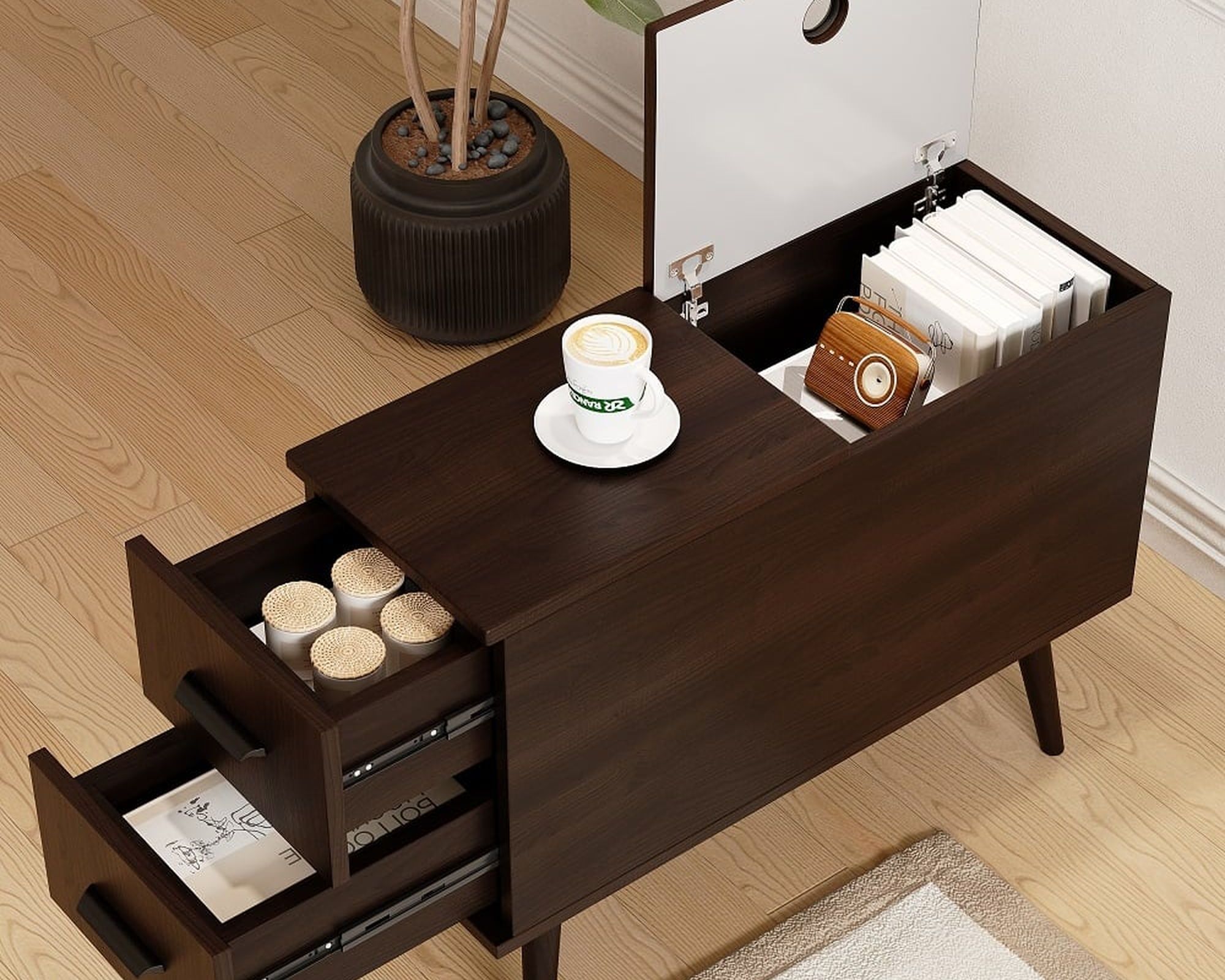 HMR Modern Rectangle End Table with Drawers - Brown