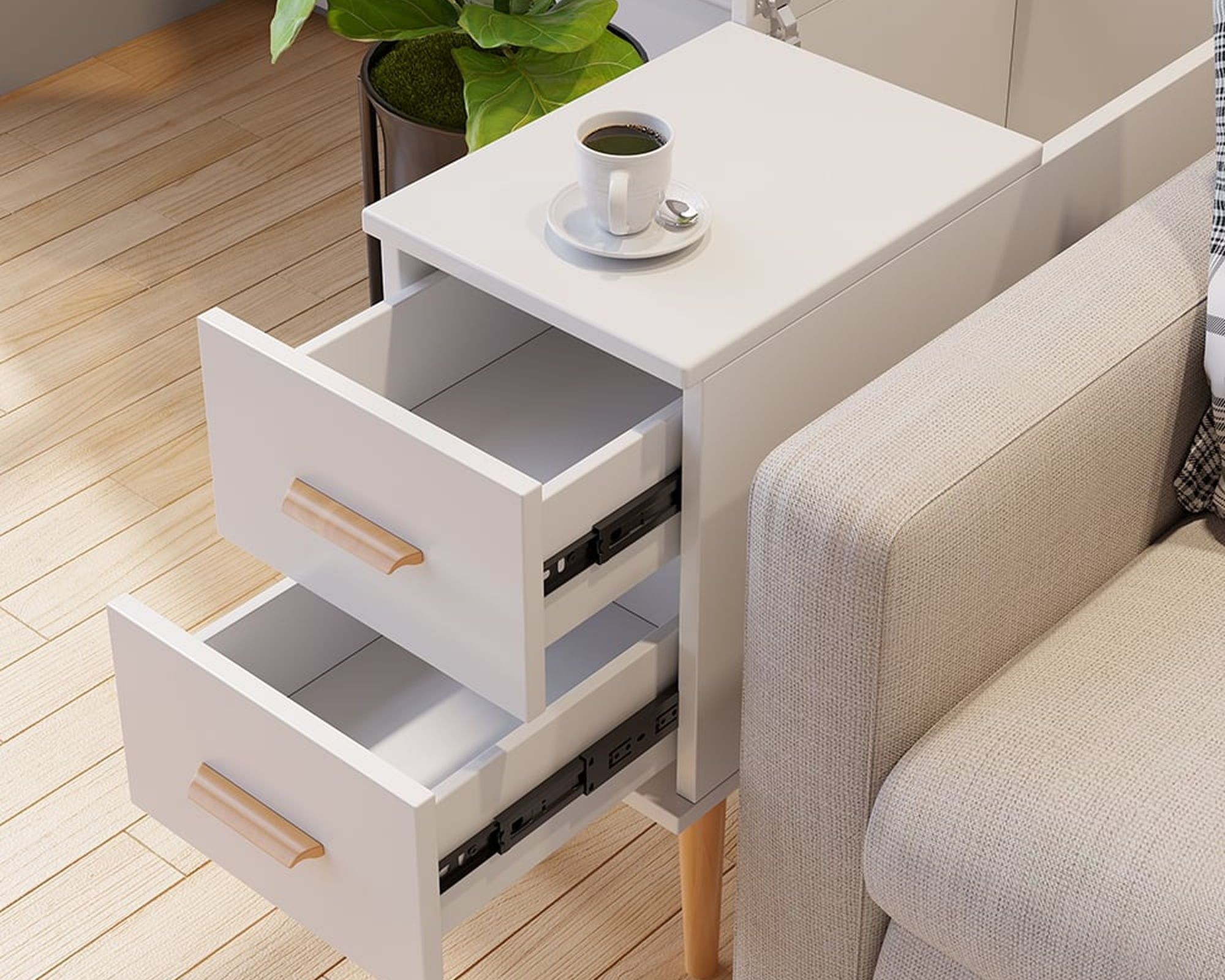 HMR Modern Rectangle End Table with Drawers - White