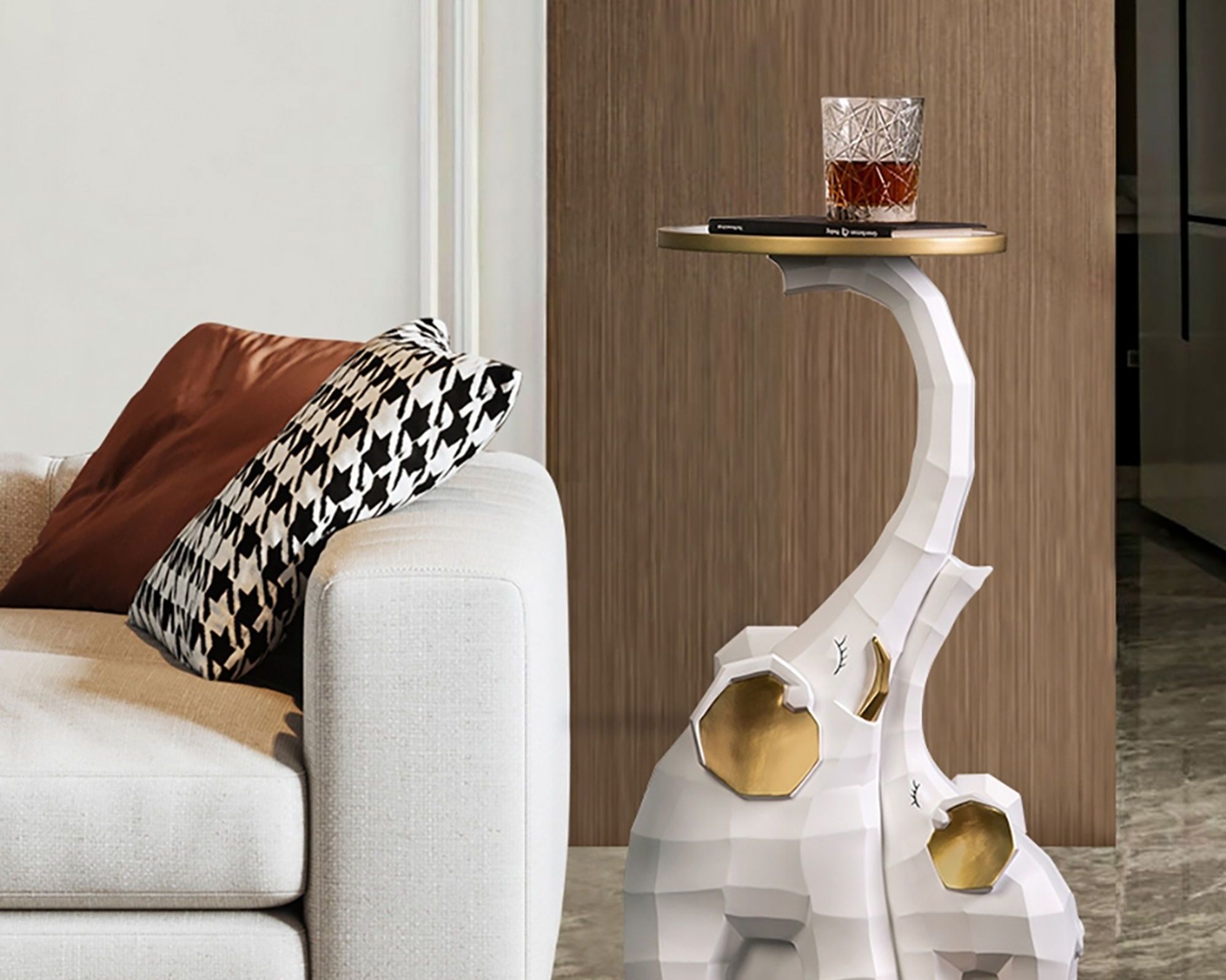 HMR End Table with Tray Top - White/Gold