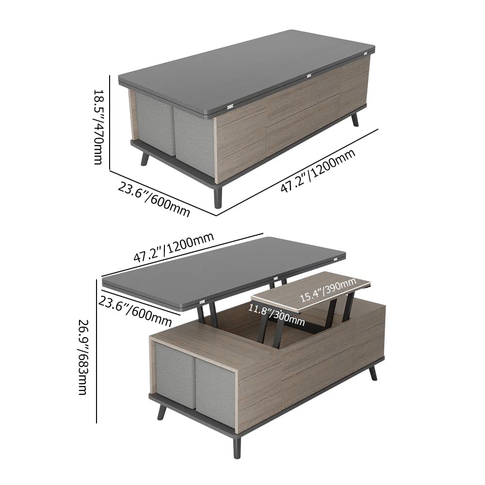 HMR - 5 Pieces Lift Top Coffee Table Set with Storage and Ottomans in Black