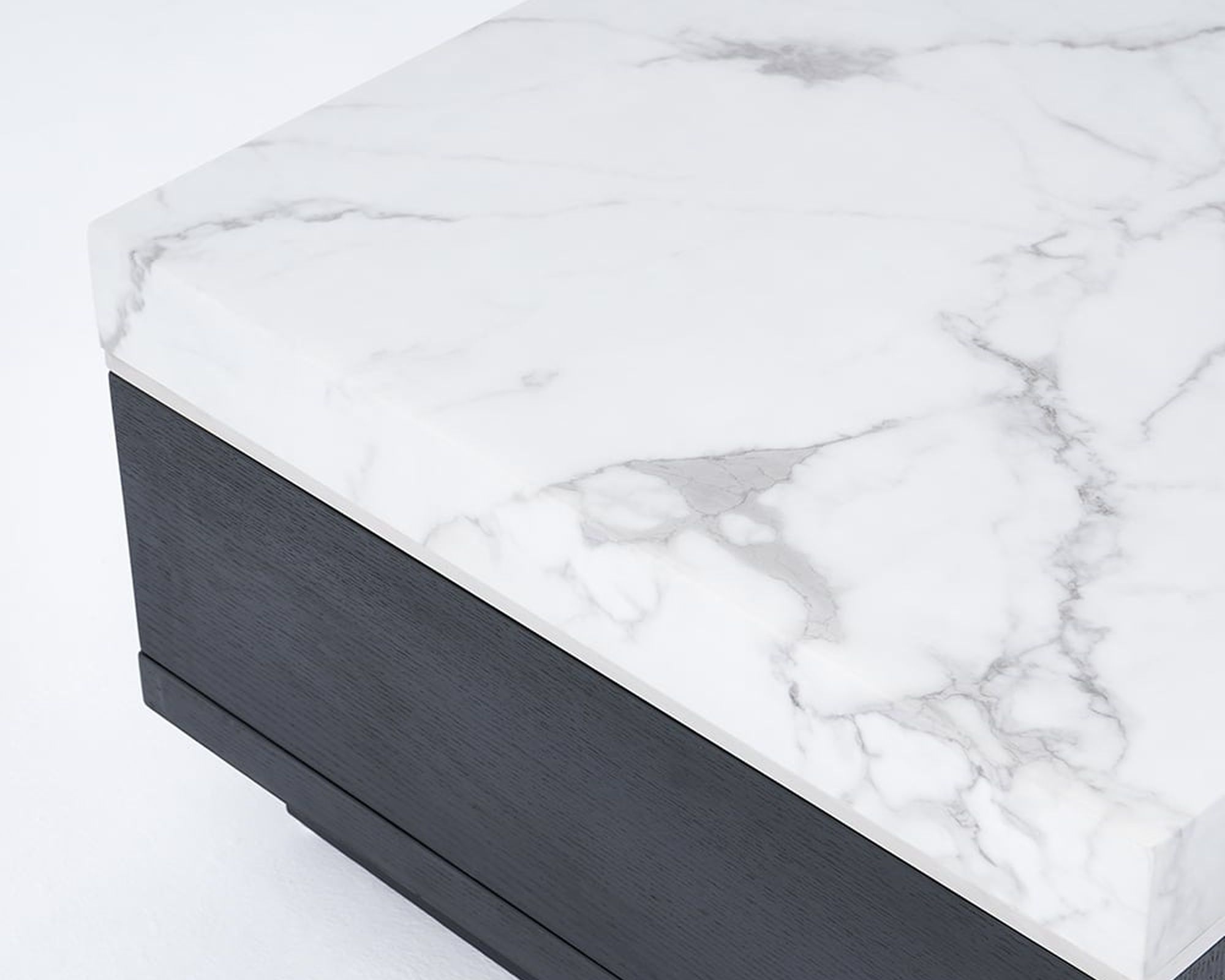 HMR - Marble Coffee Table with Storage and Drawers in Black and White