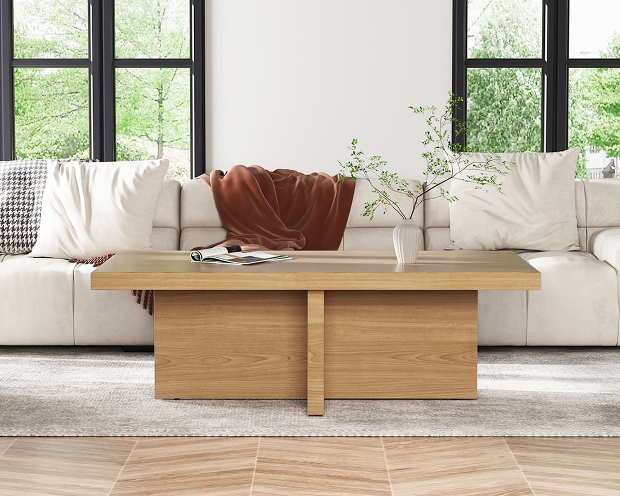 HMR - Modern Rectangular Coffee Table in Natural Rustic