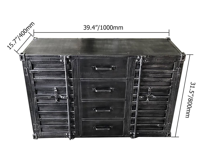 HMR Ctainer Cargo Industrial 39" Sideboards with Drawers and Doors Metal - Distressed Silver