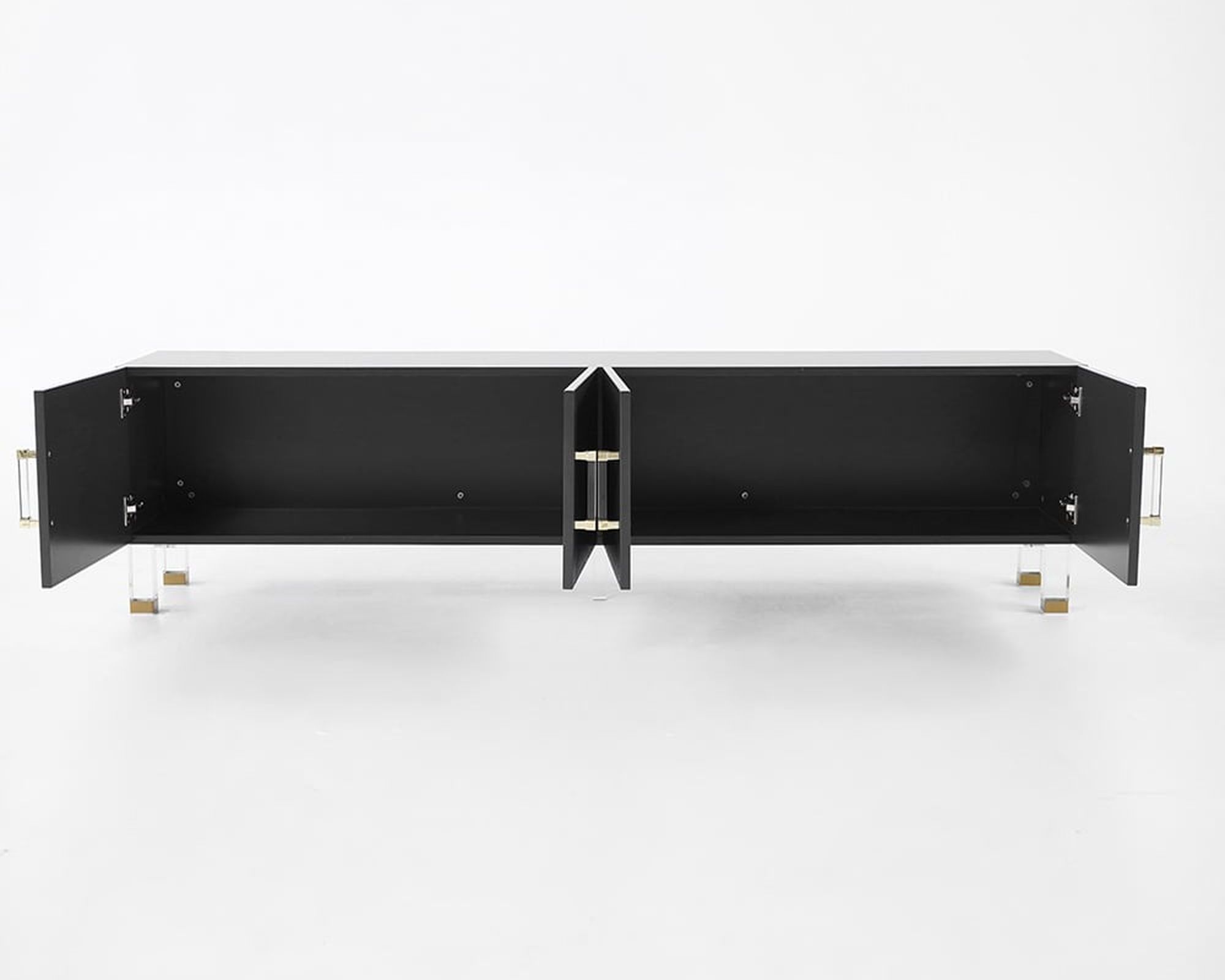 HMR Modern TV Stand with 4 Doors - Black, Wood/Acrylic