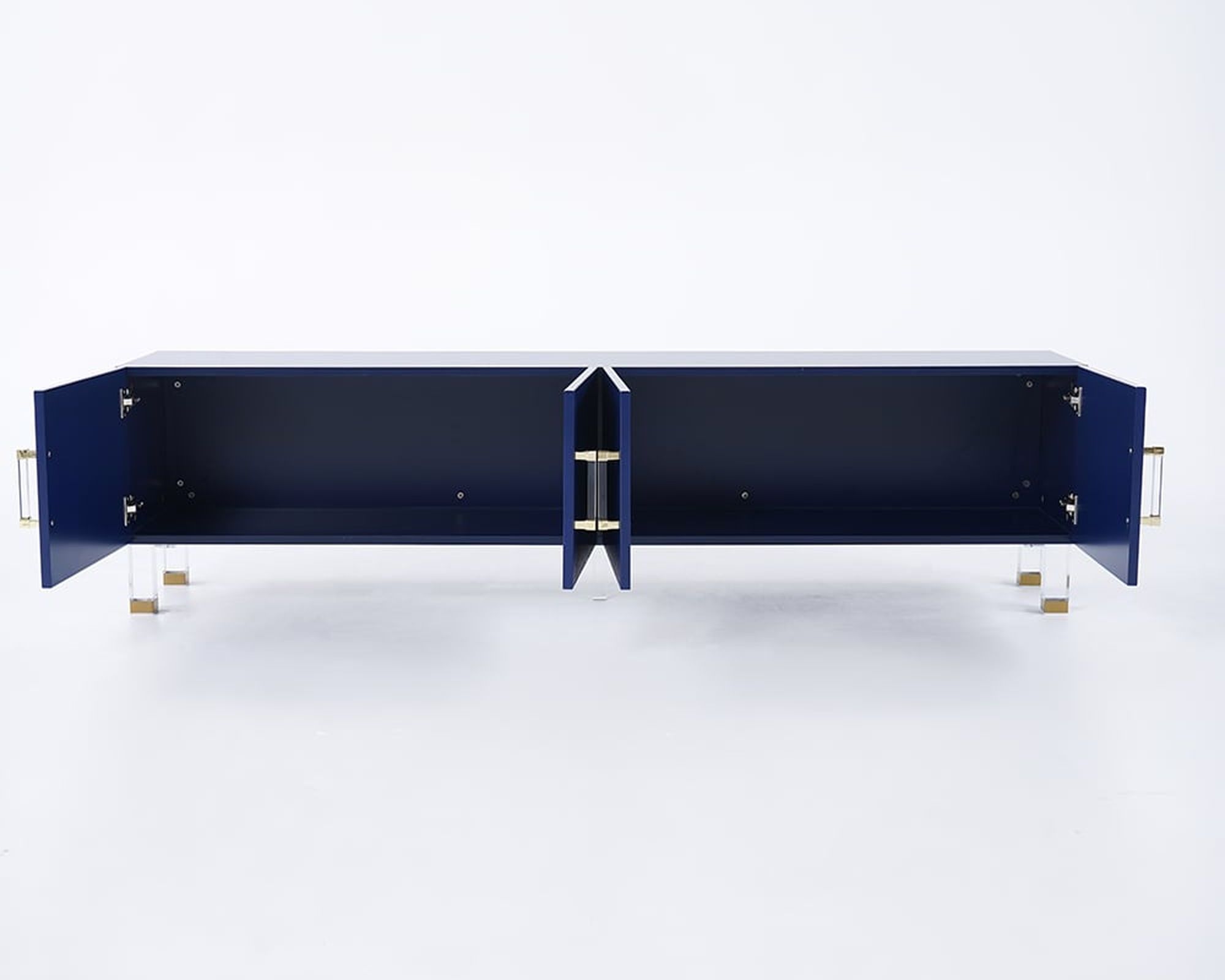 HMR Modern TV Stand with 4 Doors - Blue, Wood/Acrylic