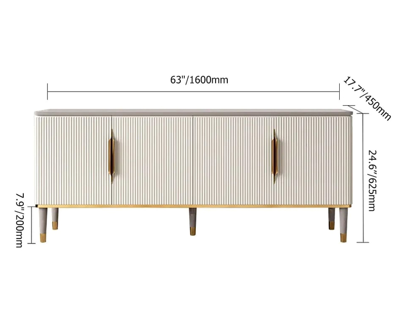 HMR - TV Stand with 4 Doors 4 Shelves in 63"L, Small, Off White