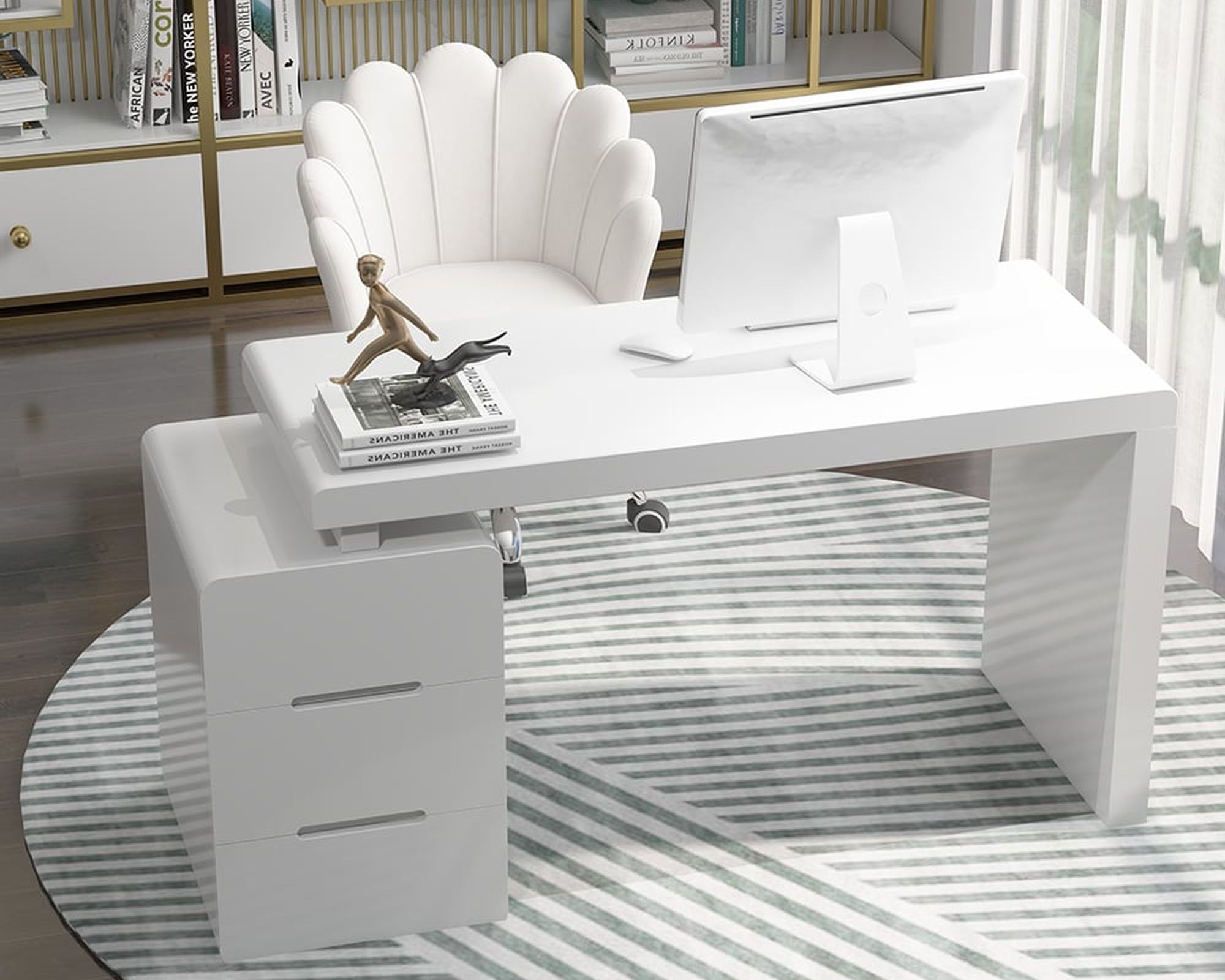 HMR Mular 3-Drawer Writing Desk with 3 Drawers Office Furniture - White, 47.2"L x 19.7"W x 27.6"H