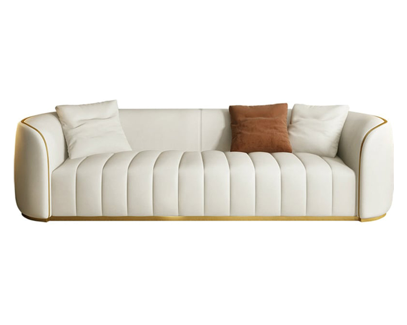 HMR Modern 3-Seater Sofa with Faux Leather Upholstered - White/Gold