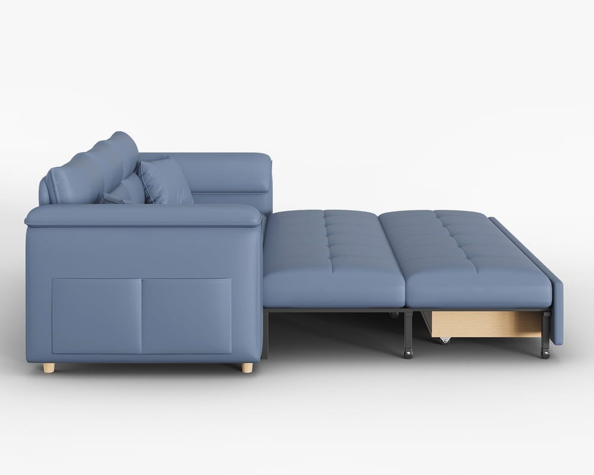 HMR Queen 2-Seater Sleeper Sofa - Blue, Leath-aire