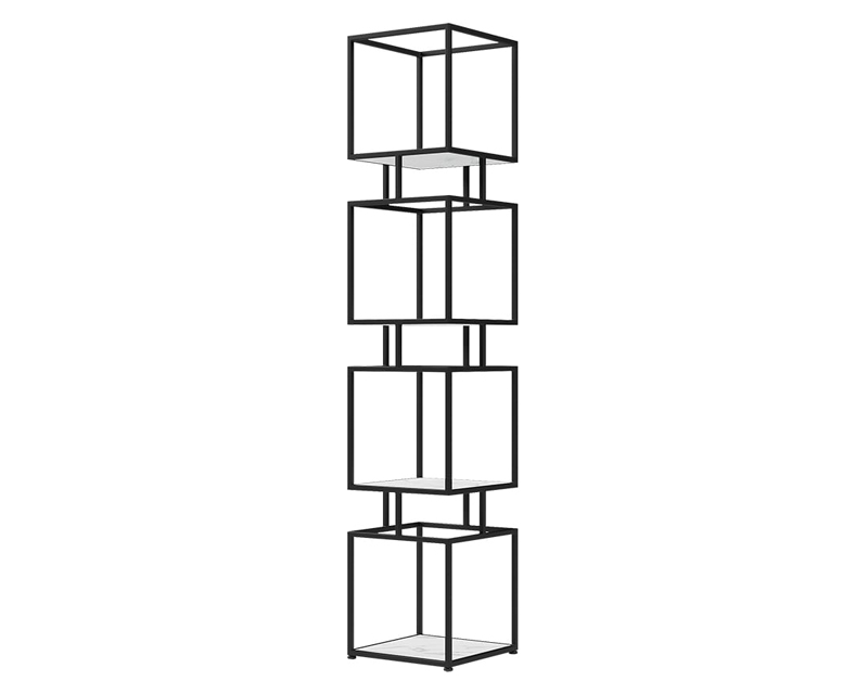 HMR Modern Cube 4-Tier Bookcase with Metal Tower Display - Black