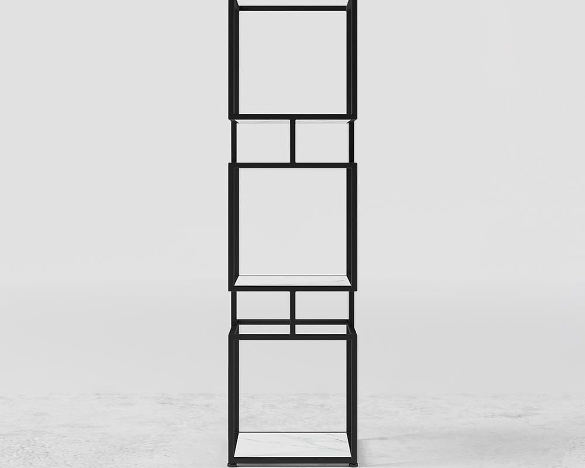 HMR Modern Cube 3-Tier Bookcase with Metal Tower Display - Black