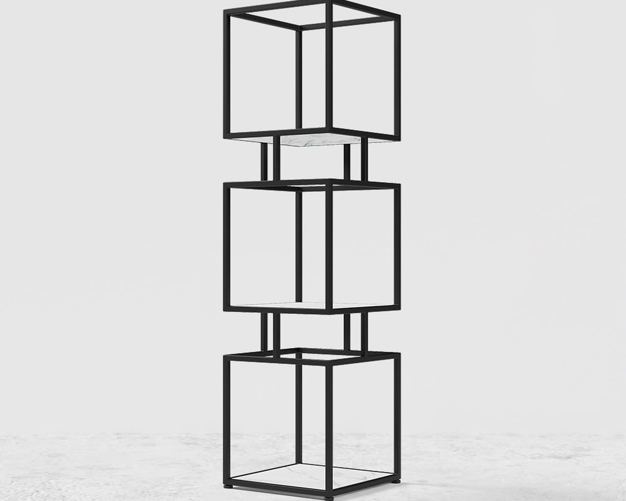 HMR Modern Cube 3-Tier Bookcase with Metal Tower Display - Black