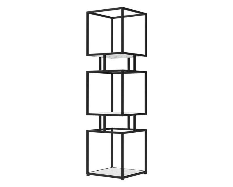 HMR Modern Cube 3-Tier Bookcase with Metal Tower Display - Black