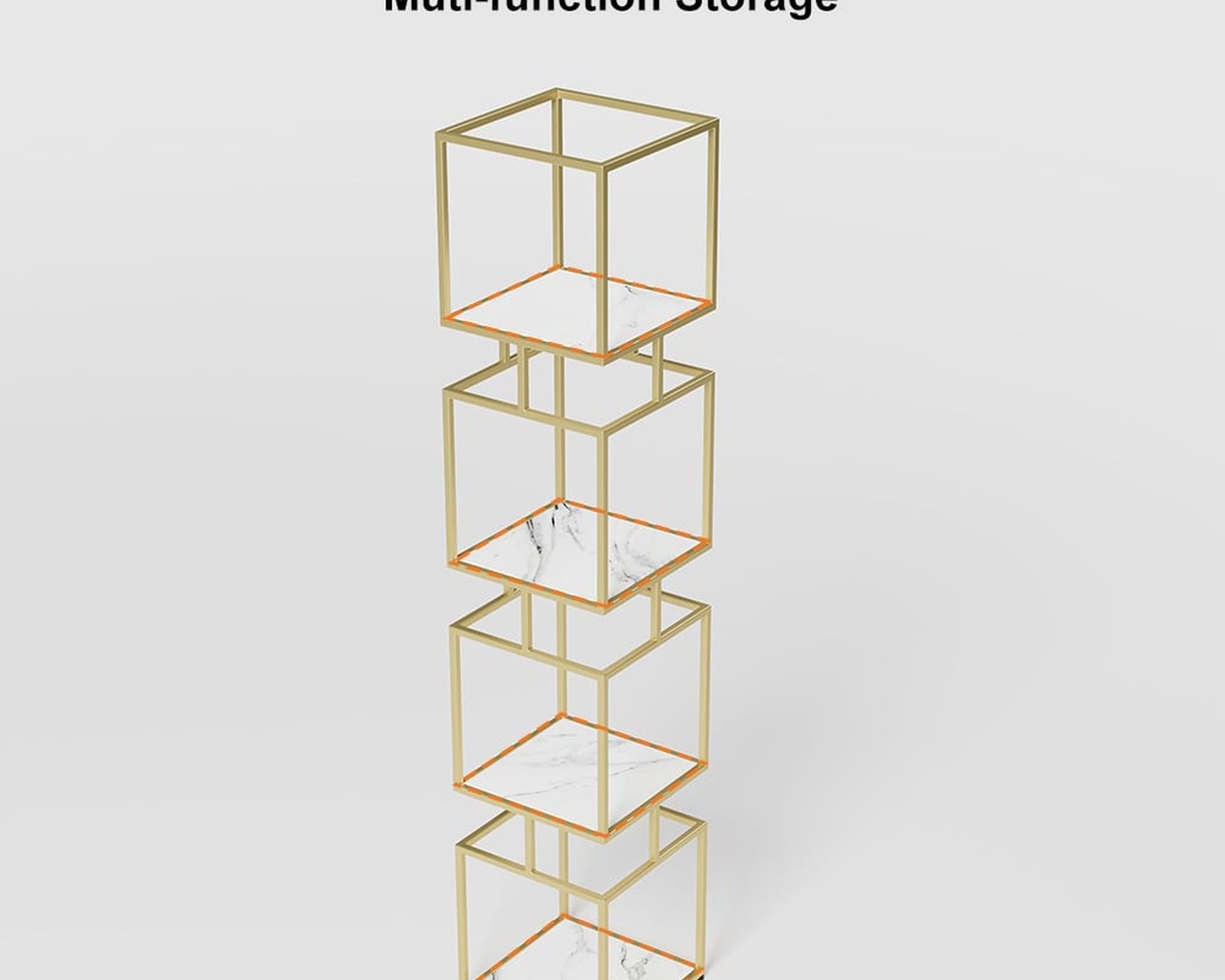 HMR Modern Cube 4-Tier Bookcase with Metal Tower Display - Gold