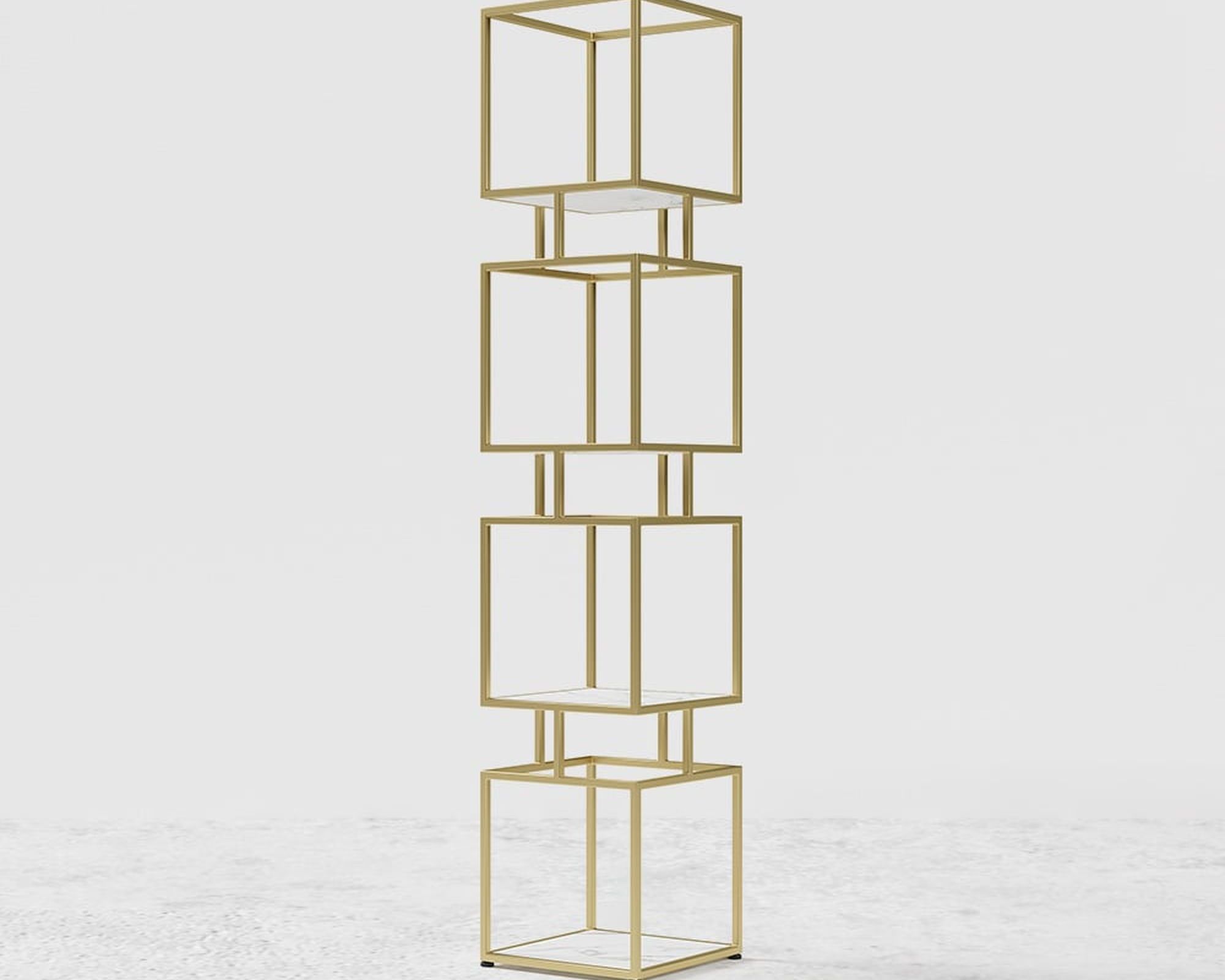 HMR Modern Cube 4-Tier Bookcase with Metal Tower Display - Gold