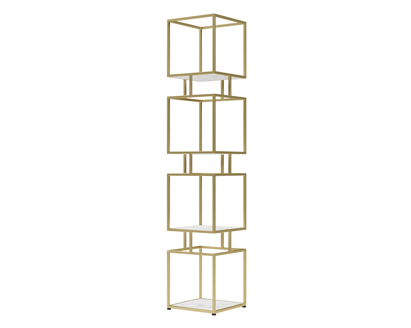 HMR Modern Cube 4-Tier Bookcase with Metal Tower Display - Gold