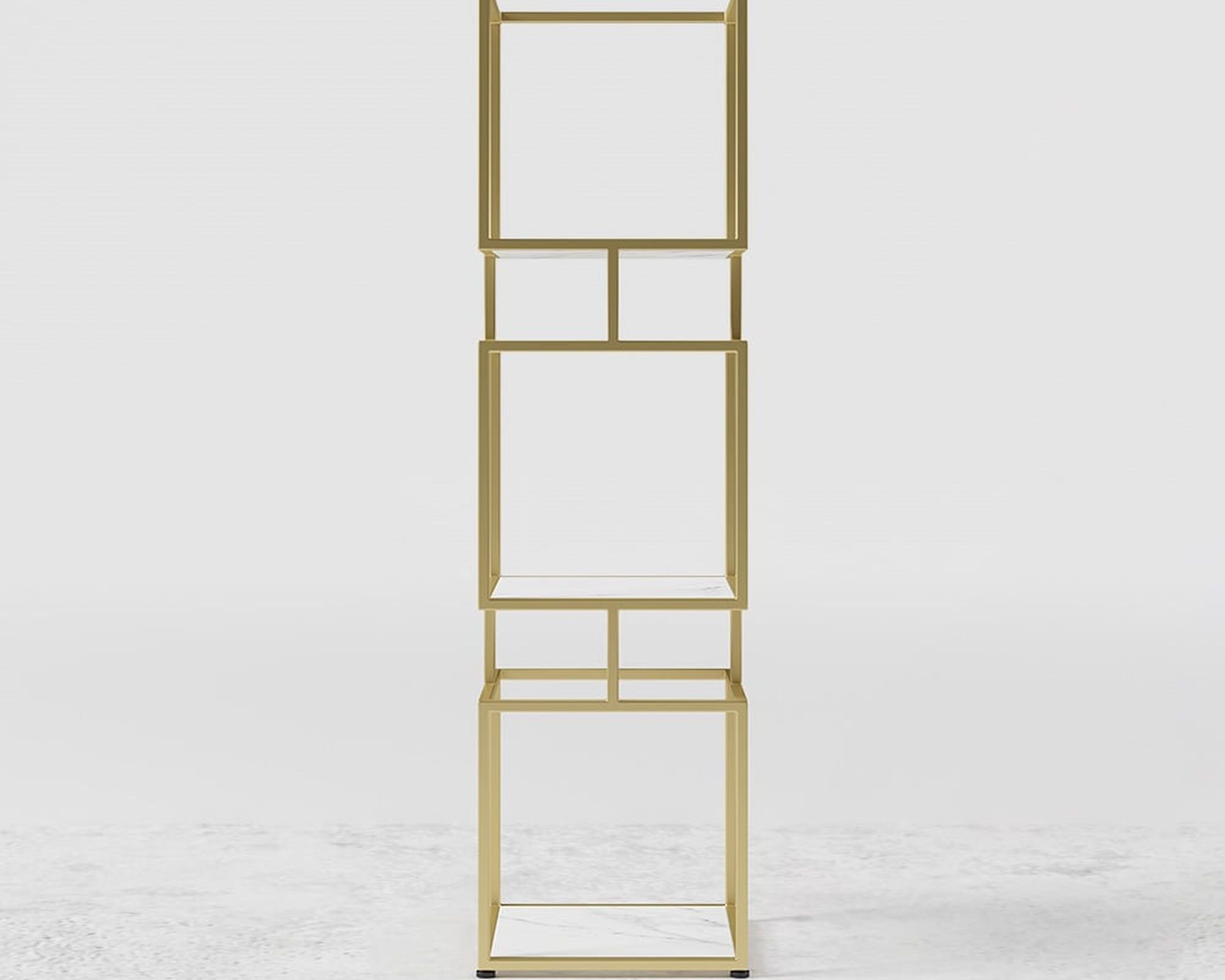 HMR Modern Cube 3-Tier Bookcase with Metal Tower Display - Gold