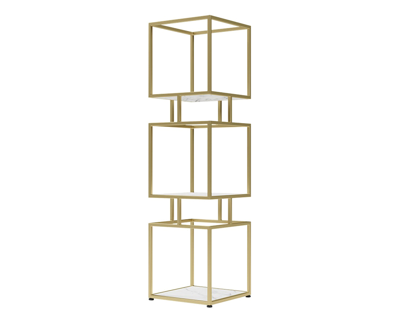 HMR Modern Cube 3-Tier Bookcase with Metal Tower Display - Gold