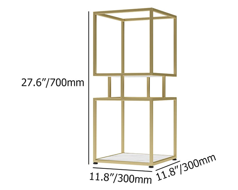 HMR Modern Cube 2-Tier Bookcase with Metal Tower Display - Gold