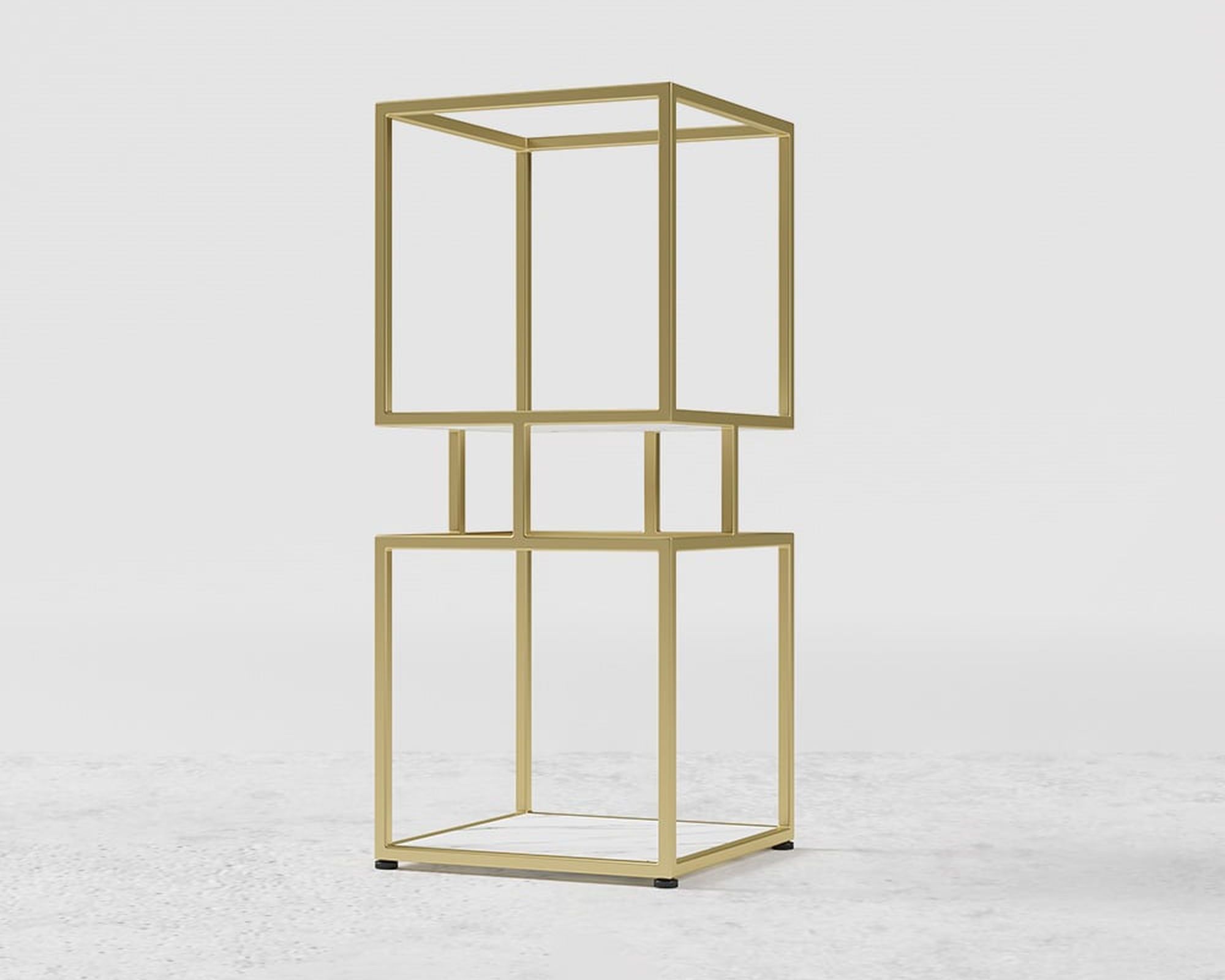 HMR Modern Cube 2-Tier Bookcase with Metal Tower Display - Gold