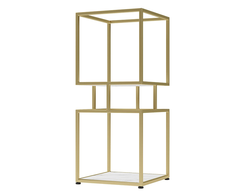 HMR Modern Cube 2-Tier Bookcase with Metal Tower Display - Gold