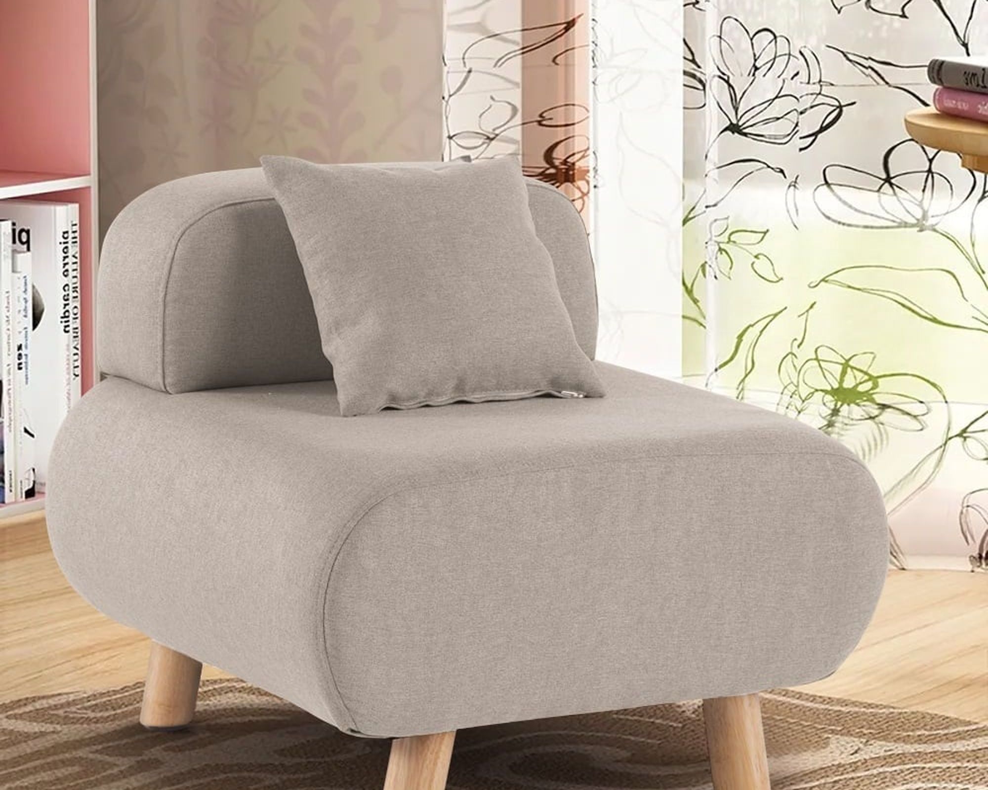 HMR Modern Accent Chair with Cotton & Linen Upholstered and Pillow