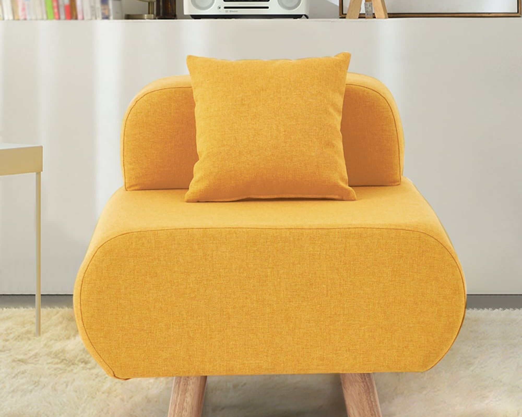 HMR Modern Accent Chair with Cotton & Linen Upholstered and Pillow - Yellow