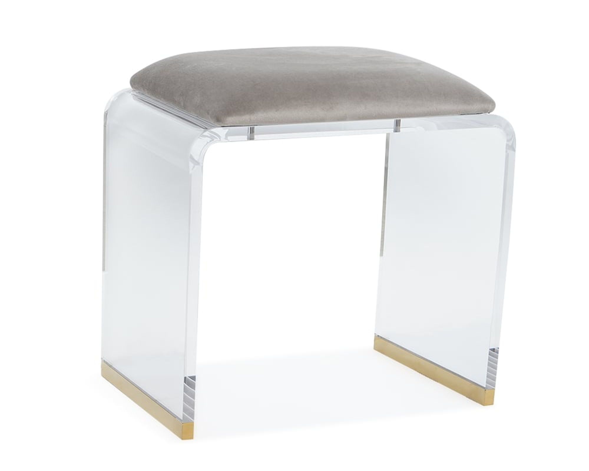 HMR Velvet Upholstered and Acrylic Frame Makeup Vanity Stool and Clear Ottoman - Gray, 12.6"W x 9.1"D x 12.2"H