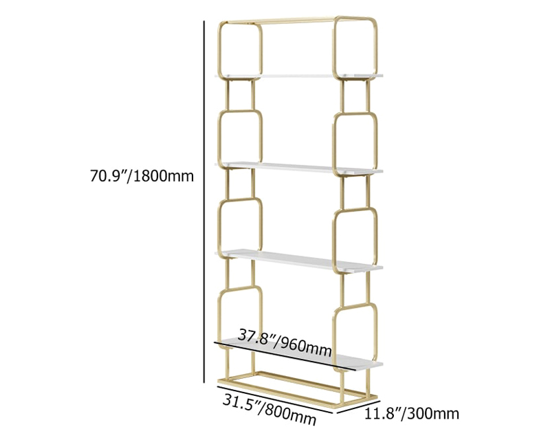 HMR Modern Freestanding 32" Etagere Bookshelf - White/Gold