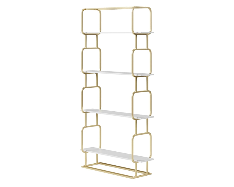 HMR Modern Freestanding 32" Etagere Bookshelf - White/Gold