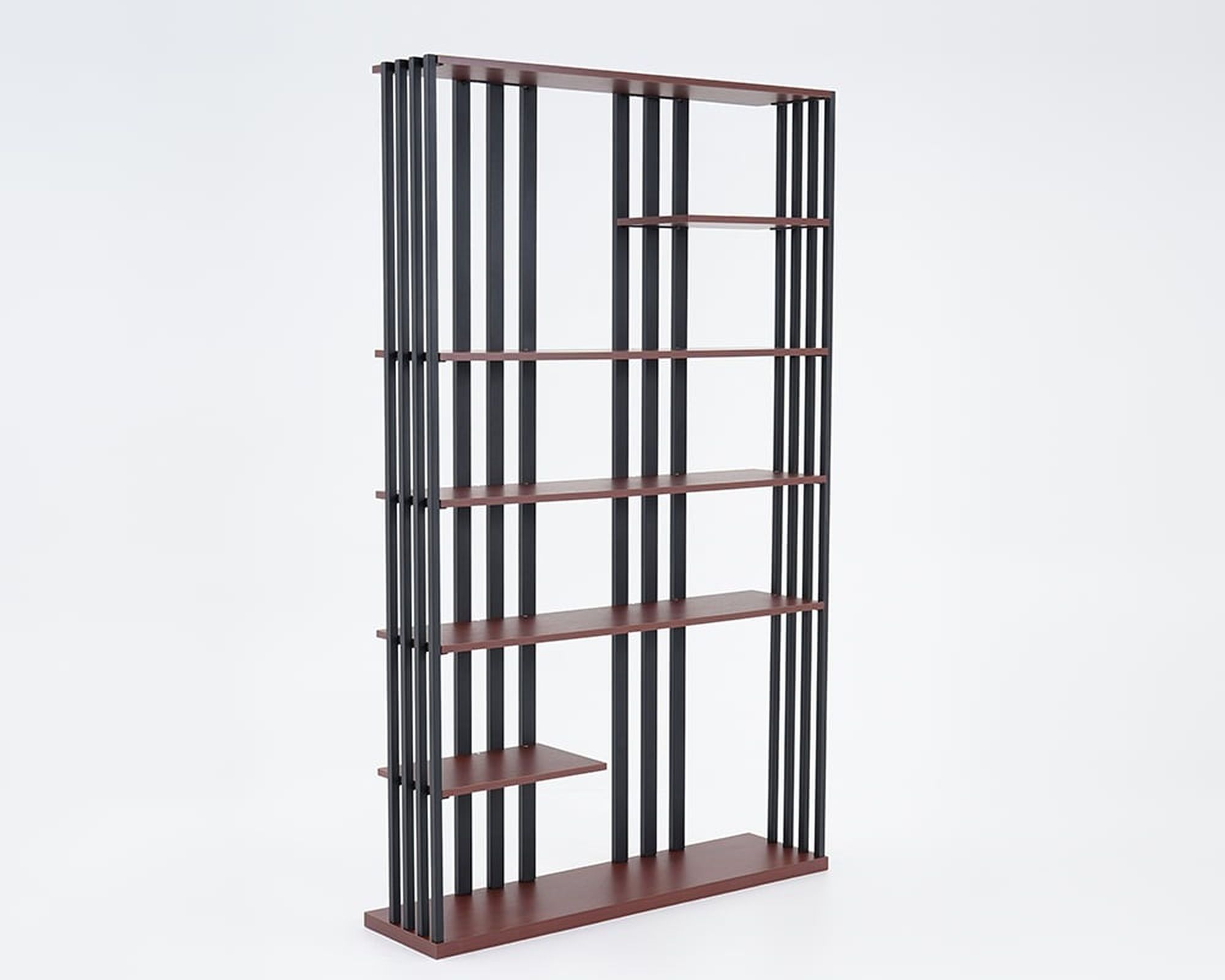 HMR Modern Etagere Bookshelf with 6-Shelf - Black/Walnut