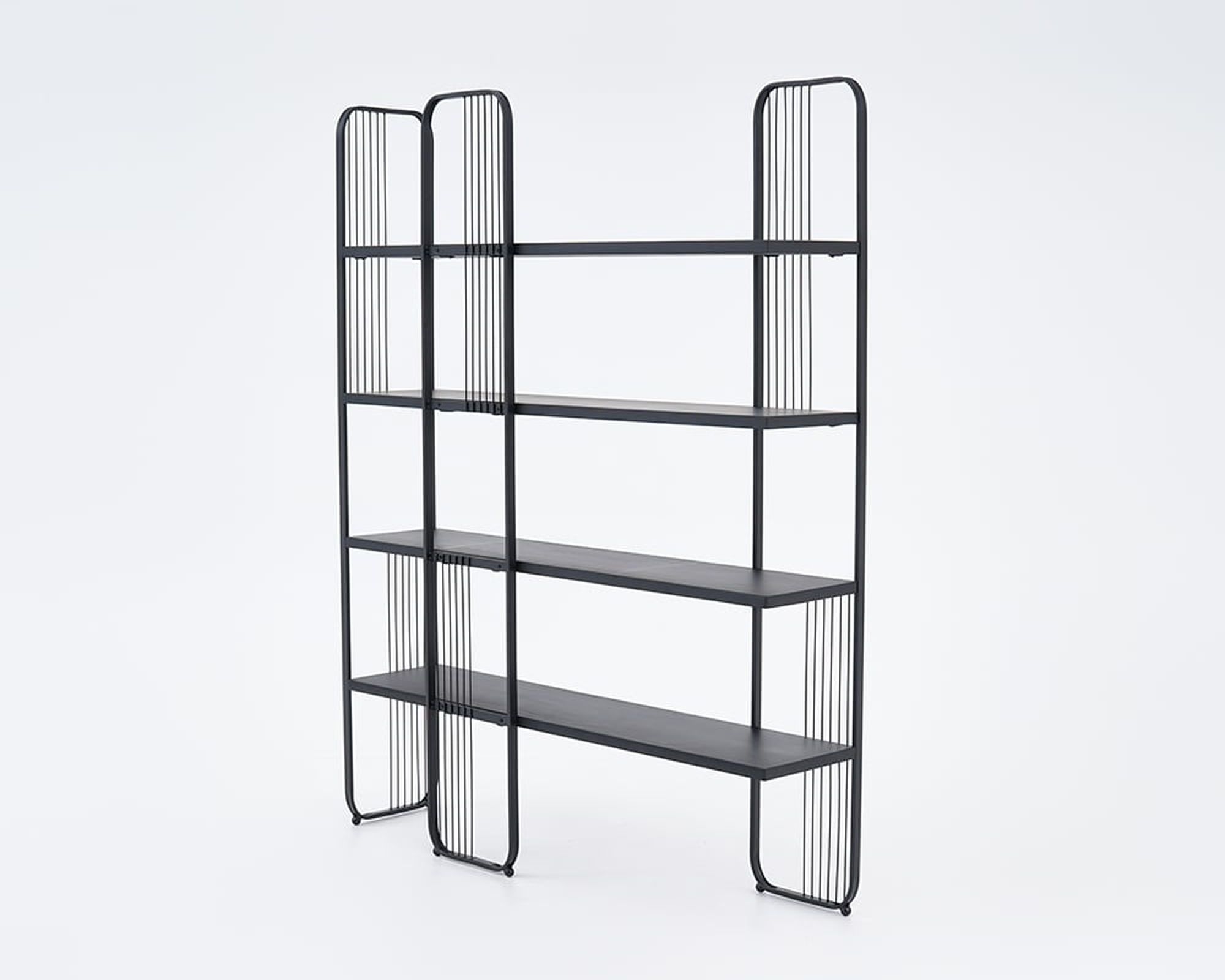 HMR Modern Storage Standing Etagere Bookshelf with 4 Tiers - Black