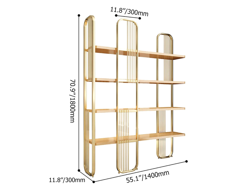 HMR Modern Storage Standing Etagere Bookshelf with 4 Tiers - Gold