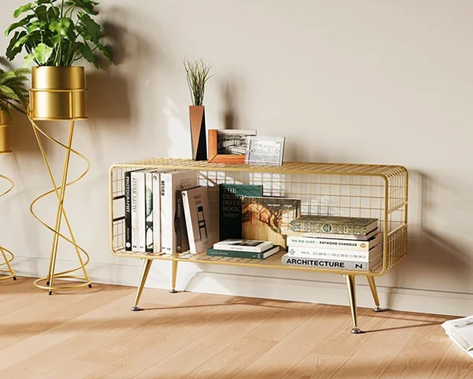 HMR Modern Mesh Standing 20" Etagere Bookshelf - Gold