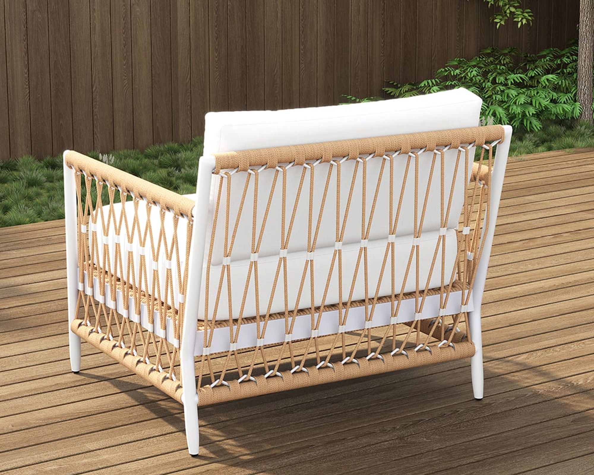 HMR Ropipe Outdoor Chair with Hand Woven Rope - White, Fixed Base