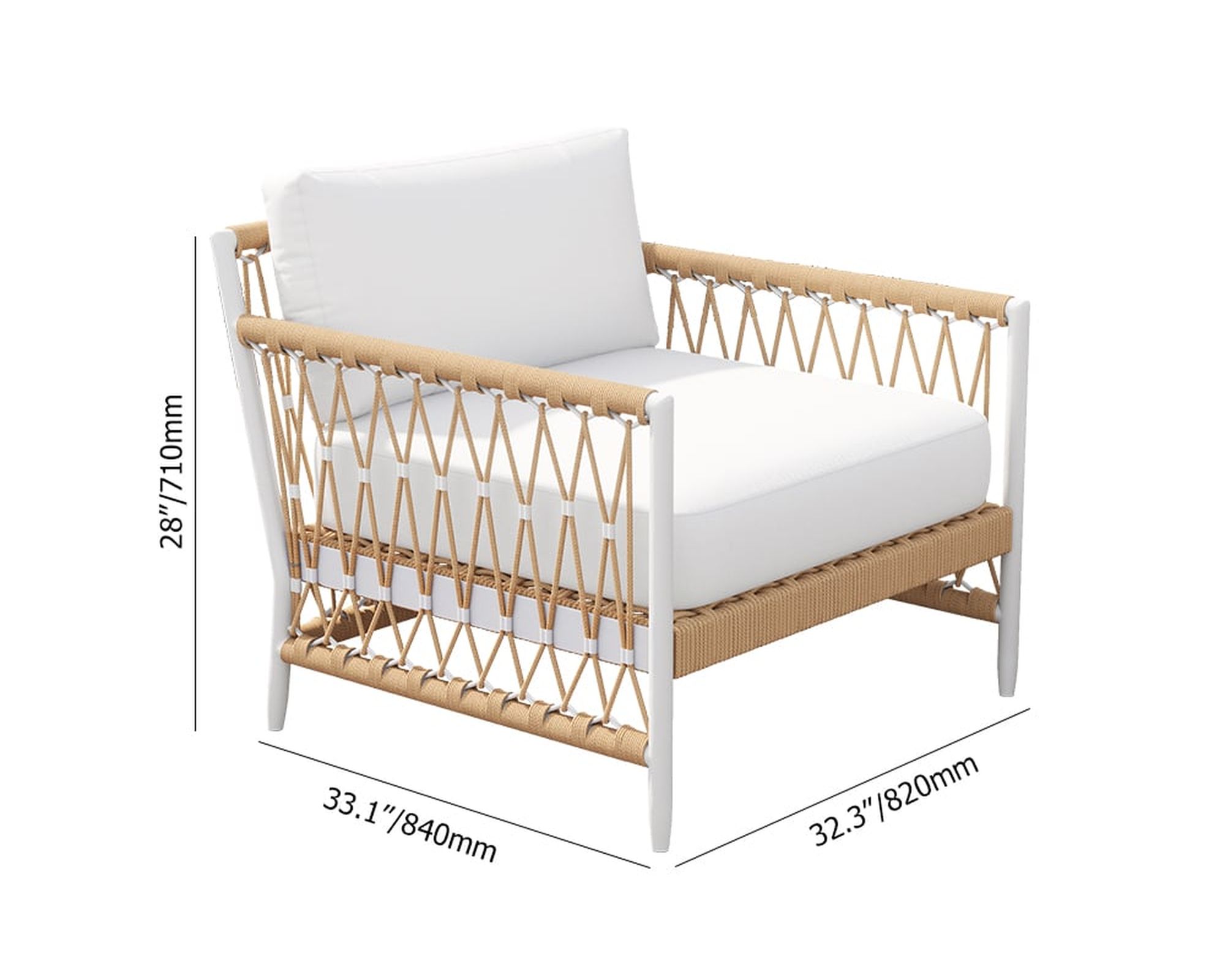 HMR Ropipe Outdoor Chair with Hand Woven Rope - White, Fixed Base