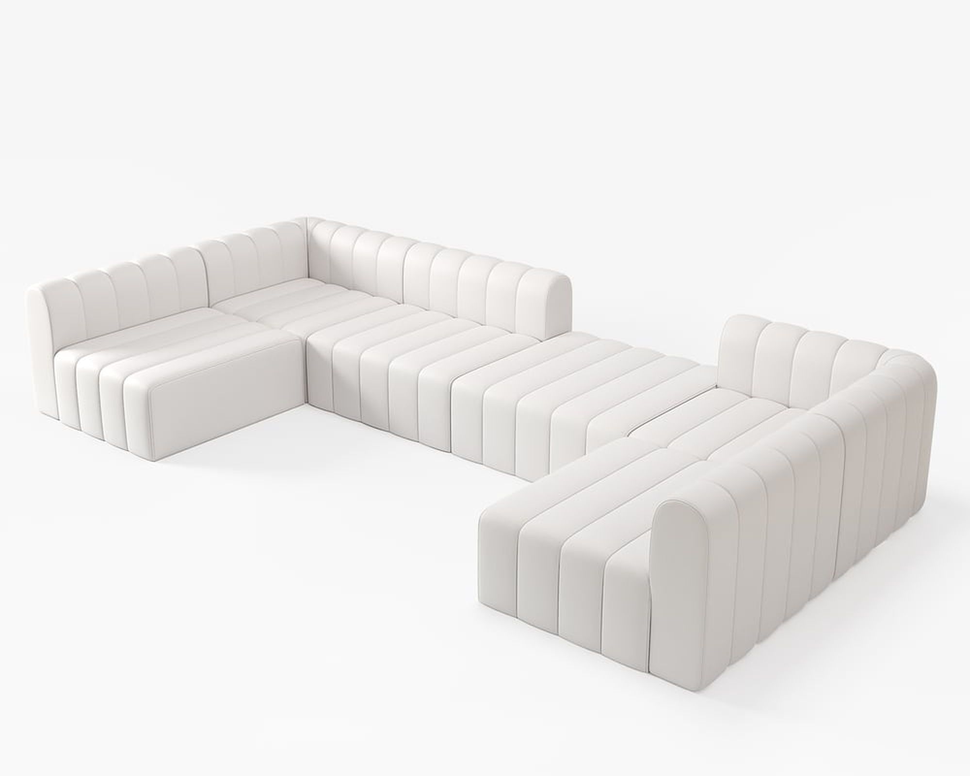 HMR 118.9" Modular Pit Sectional Sofa Set Convertible 6-Seater - White, Microfiber Leather