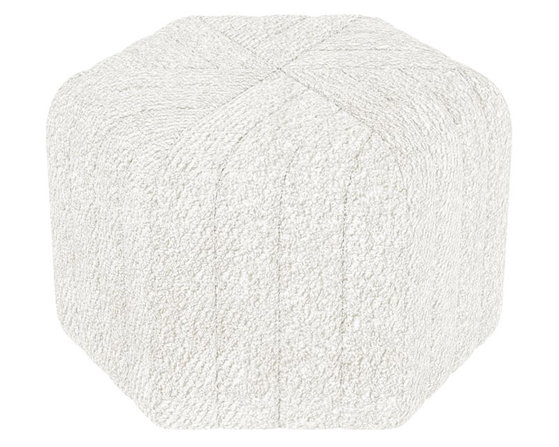 HMR Wide Hexagonal Pouf Ottoman - White, Velvet