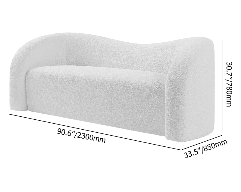 HMR Modern 91" Curved 3 Seater Sofa with Boucle Upholstered - White