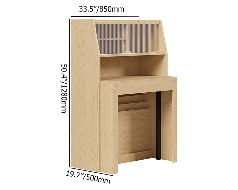 HMR 70.9" Farmhouse Extendable Dining Table with Storage Sideboard Seats 4-6 People - Natural