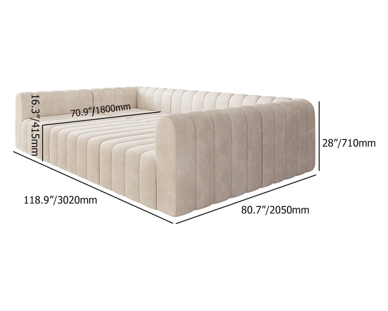 HMR 118.9" Modular Pit Sectional Sofa Set Convertible 6-Seater - Off White, Velvet